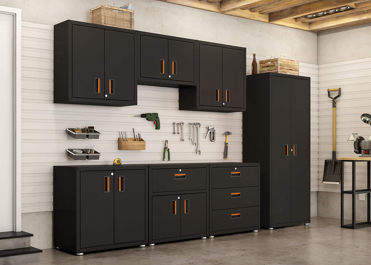 itbe Ready-to-Assemble Floating Garage Storage Cabinet - Wall Mount Garage Cabinet w/Lockable 2 Doors, 44 lbs Shelf Capacity, Removable Shelf, Small Steel Metal Cabinet(Black) itbe