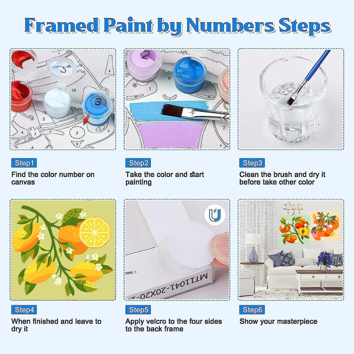 4 Pack Framed DIY Paint by Numbers Kit for Adults Beginner,Fruit Oil Painting Easy Paint by Number with Canvas,Acrylic Paint Kit Arts and Crafts for Adults for Decor 8x8inch Canrichshop