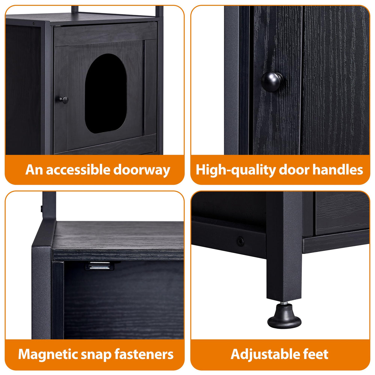 BEWISHOME Large Cat Litter Box Enclosure with 4 Tier Shelves and Doors, Hidden Cat Litter Box Furniture for Living Room, Industrial Indoor Cat House, Black, CMW06H BEWISHOME