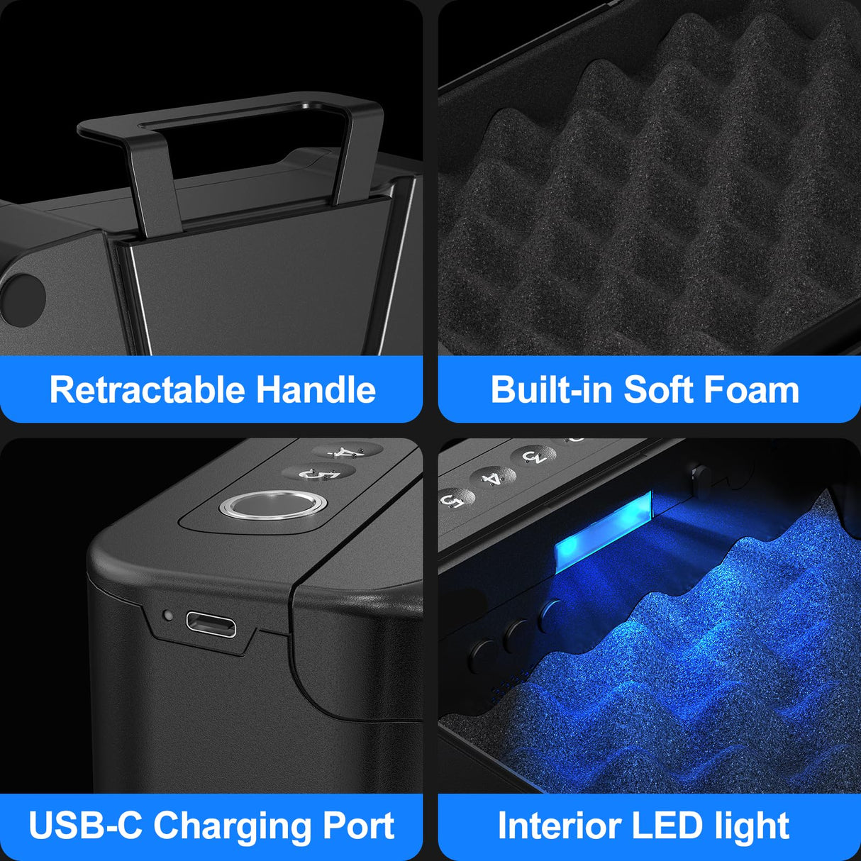 AINIRO Gun Safe for Handgun, Small Biometric Gun Safe with Built-in Handle Gun Lock Box for Pistols with Fingerprint, Keypad and Key Unlock Pistol Safe for Home, Car, Truck, Bedside Nightstand, Drawer AINIRO