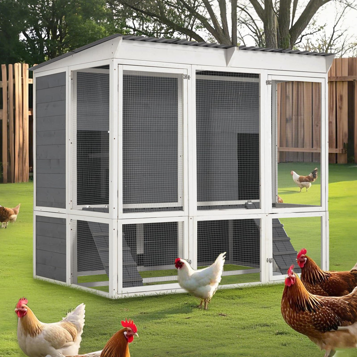 AECOJOY 67'' Extra Large Chicken Coop with Run for 8-10 Chickens, Wood Chicken House with Roost Bar & 4 Nesting Boxes, Outdoor Poultry Pet Cage Hen Fence for Backyard AECOJOY