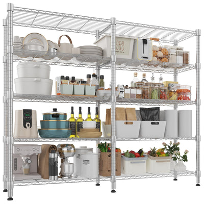 Himimi Storage Shelves-5 Tier Heavy Duty Wire Shelving Unit with Leveling Feet, 1500LBS Adjustable Metal Shelves Organizer for Kitchen Garage Pantry Laundry, 60" W*14" D*72" H, Silver