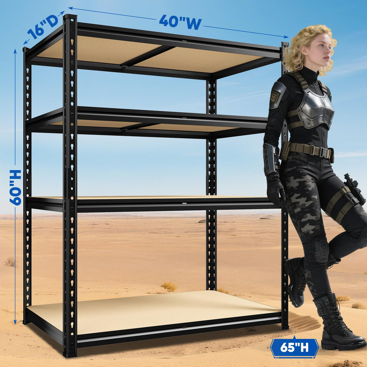 DurayLoly 40" W Garage Shelving, 4 Tier Storage Shelves Load 2000 lbs, Adjustable Garage Shelves, Metal Shelving Unit for Warehouse, Basement, Pantry, 40" Wx 16" D x 60" H, Black DurayLoly