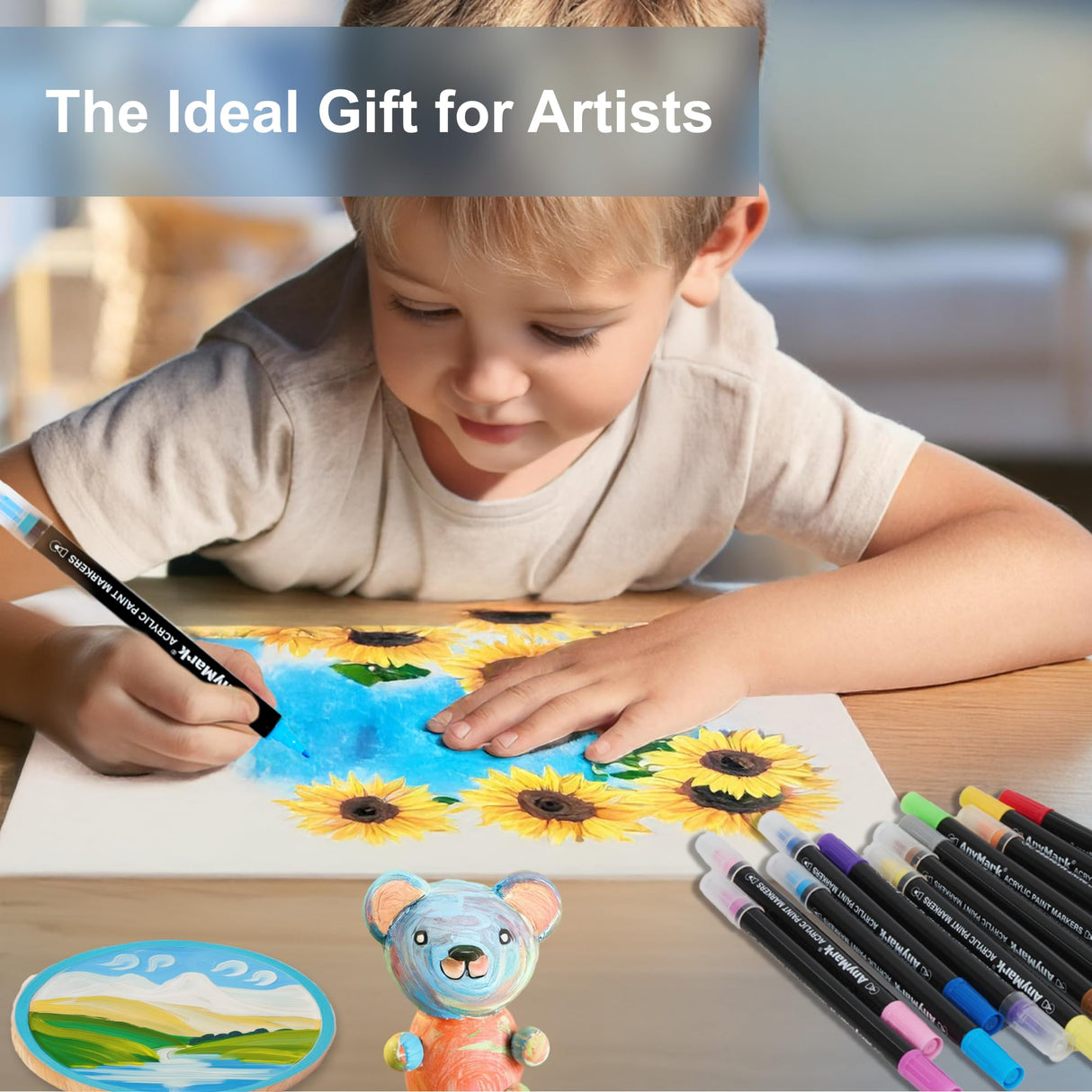 AnyMark 24 Colors Acrylic Paint Markers, Dual Tip Premium Acrylic Paint Pens for Stone, Wood, Calligraphy, Canvas, Ceramic, Metal, Glass, Rock Painting, DIY Crafts AnyMark