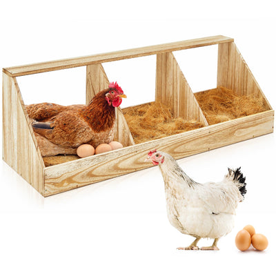 Thyle 1 Sets Chicken Nesting Boxes, 3 Compartment Wood Chicken Laying Boxes Chicken Coop Accessories Roosting Laying Boxes with Liners Large Bedding for Hens Birds Duck Coop Poultry Habitat Supplies