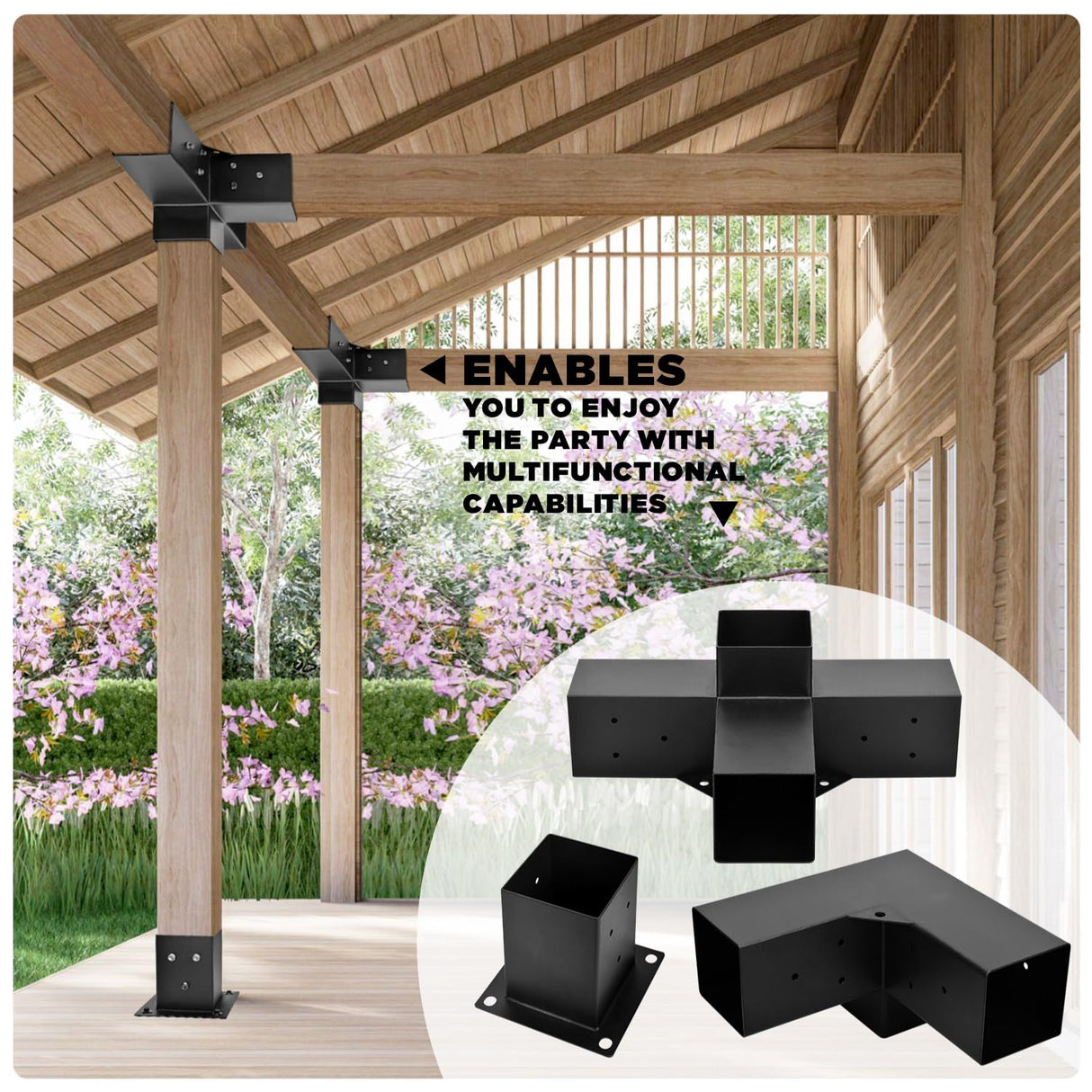 TPHUC Pergola Bracket, 3-Way Pergola Right Angle Bracket, Raised Wood Bracket for 4"x4" (Inner Dimensions: 3.5"x3.5") Wooden Beam, Pergola, Garden, Gazebo,... (Set 12) TPHUC