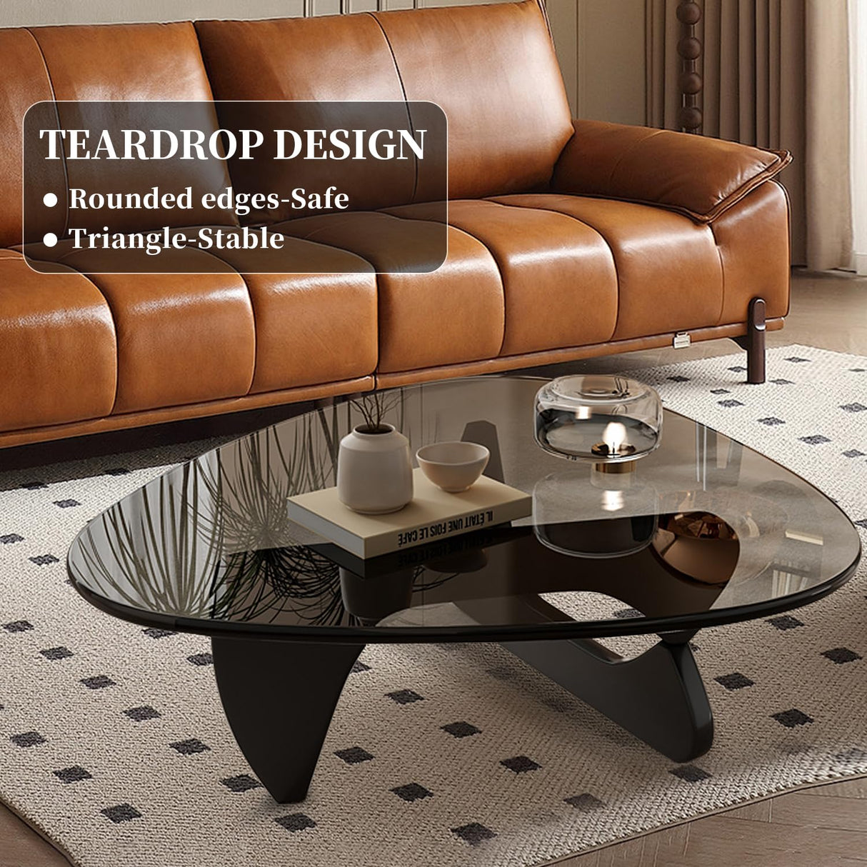 Modern Glass Coffee Table for Living Room, Mid Century Coffee Table, Small Coffee Table, Suitable for Bedroom Living Room Reception Office Tables (Black/Grey, Medium) LZYFY