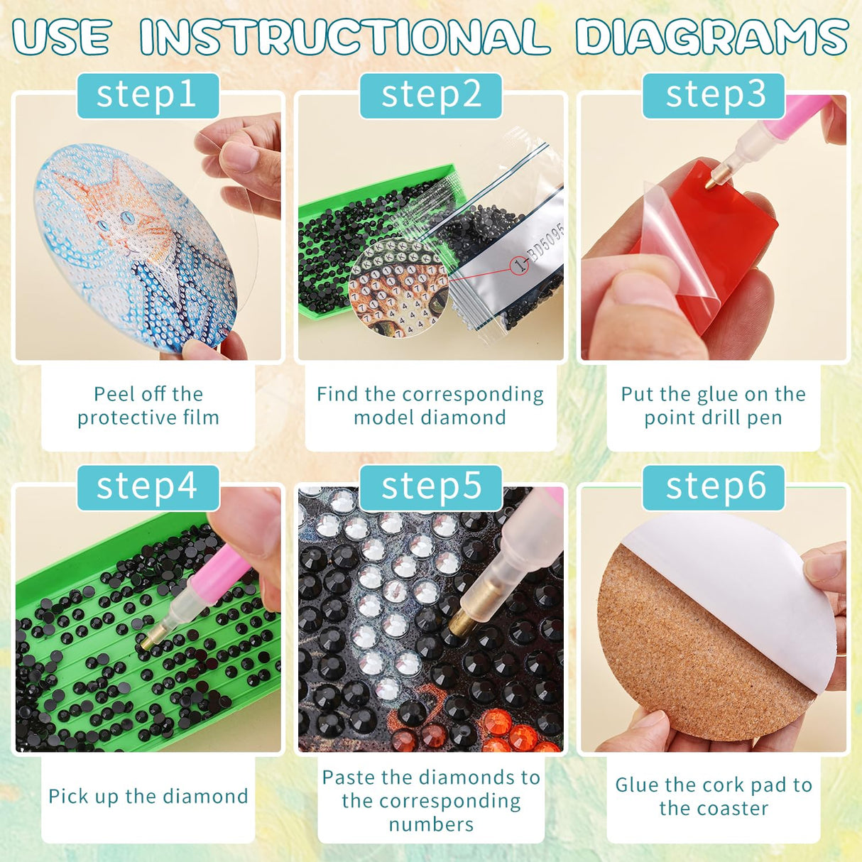 Whimsical Cat Masterpieces Diamond Art Painting Coasters Kits for Adult, 8Pcs DIY Crafts Non Slip Coaster Pads with Holder, Featuring Famous Art with Cats, Vibrant Resin Gems, Heat Resistant Drink Mat VYRANA