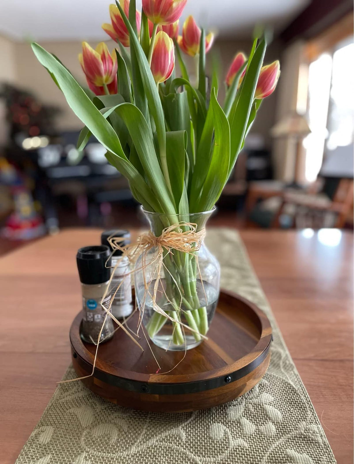 12 Inch Acacia Wood Lazy Susan Turntable for Table, Kitchen Turntable Organizer, 360 Degree Decorative Turntable for Countertop Cabinet or Centerpieces GOVOKOI