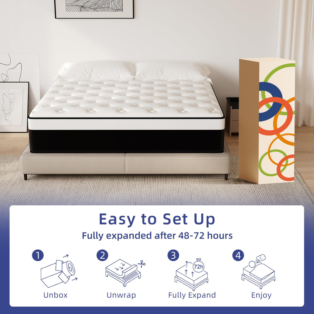 VERHOPE Full Mattress, 12 Inch Full Hybrid Mattress in a Box with Memory Foam, Medium Firm, Euro Top, Reinforced Edge Support, Pressure Relief & Motion Isolation, CertiPUR-US Certified VERHOPE
