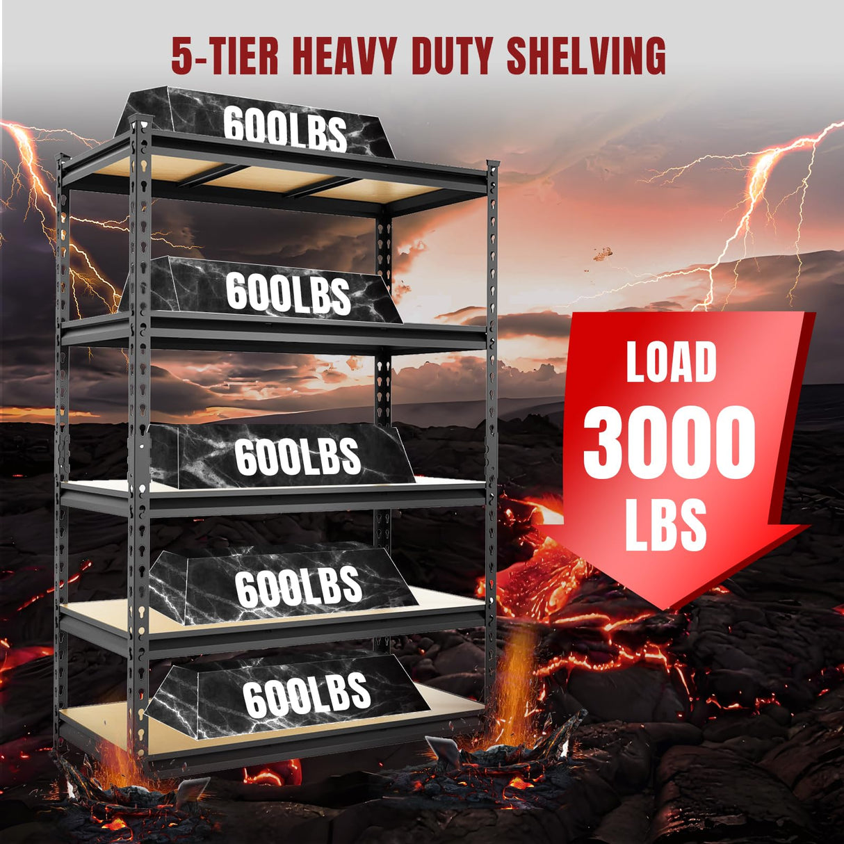 BIG RED 5 Tier Heavy Duty Garage Storage Shelving: Adjustable Metal Utility Shelving Rack for Garage, Basement, Pantry, Closet - 3,000lb Capacity (72"x48"x24") Black BIG RED