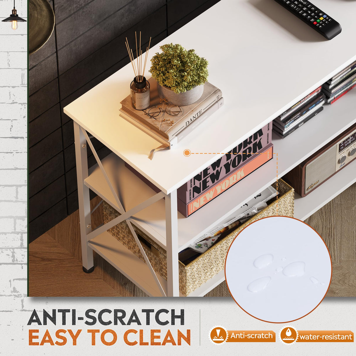 WLIVE TV Stand up to 70 Inch TV, 63" Entertainment Center, TV Media Console with 3-Tier Storage Shelves for Living Room and Bedroom, White WLIVE