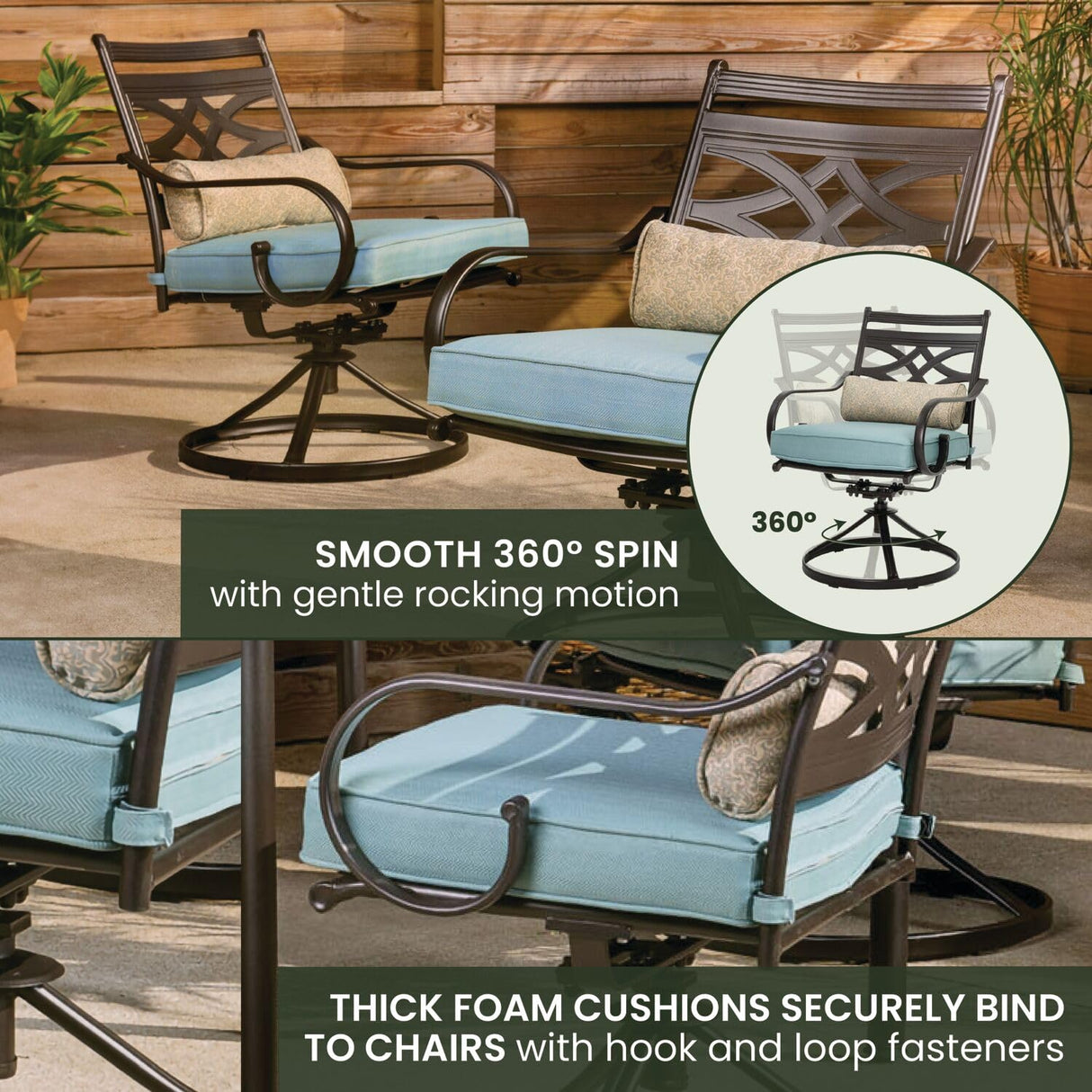 Hanover Montclair 7-Piece Outdoor Dining Set with 6 Swivel Rockers, Ocean Blue Cushions and Stamped Steel Rectangular Dining Table, Patio Dining Set for 6, Premium All-Weather Patio Furniture for Deck Hanover