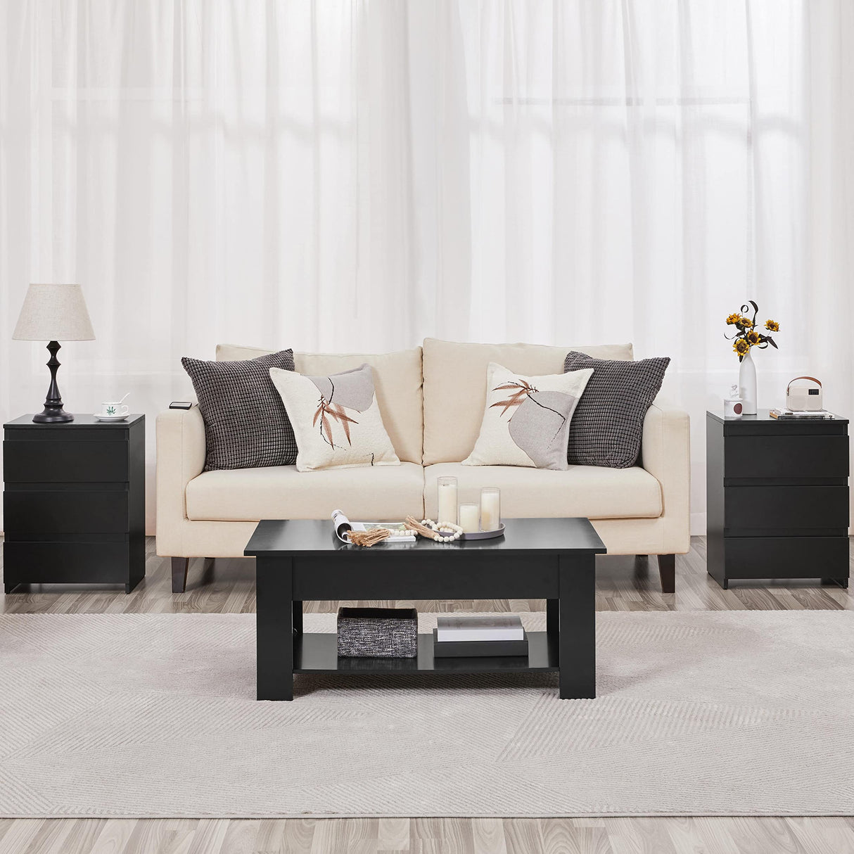 Yaheetech Wood Nightstands Set of 2, Bedside Tables with 3 Drawers, Cabinet Units Accent Tables with Storage Space for Bedroom/Small Space, Black Yaheetech