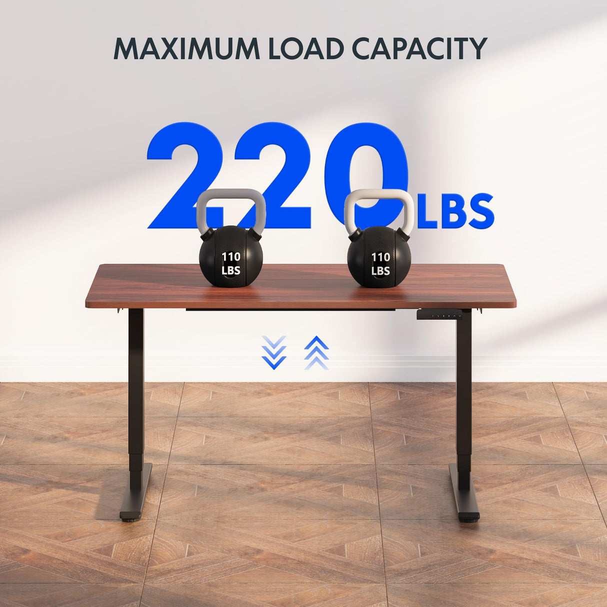 FLEXISPOT E6 Essential 3 Stages Dual Motor Electric Standing Desk 48x24 Inch Whole-Piece Board Height Adjustable Desk Electric Sit Stand Desk(Black Frame + Mahogany Desktop, 2 Packages) FLEXISPOT
