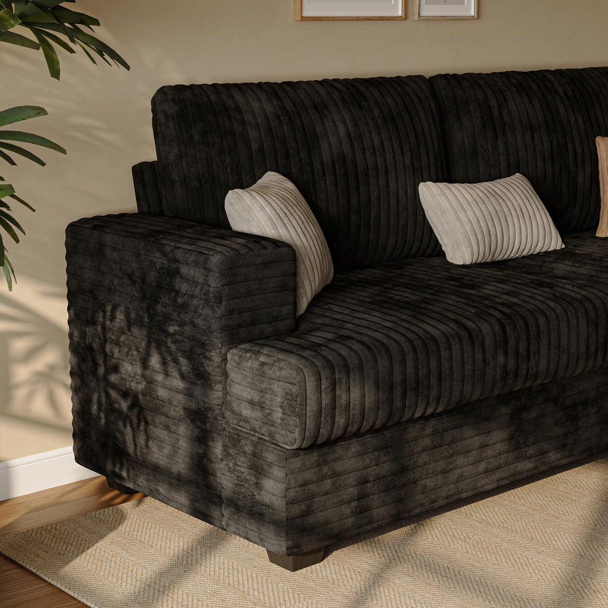 Comkei 89" 2 Seater Black Couches for Living Room Sofas Modern Comfy Corduroy Couch with Deep Seats Oversized Loveseat Sofa for Small Apartment Comkei