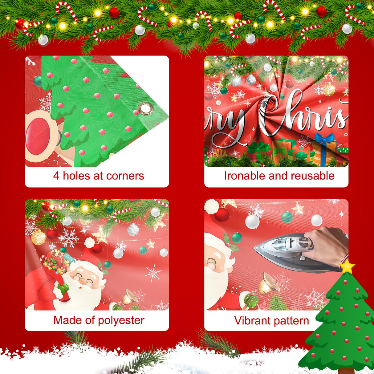 Lecheme Merry Christmas Banner 8x1.6 ft Yard Fence Backdrop Outdoor Red Santa Christmas Party Decorations Lecheme