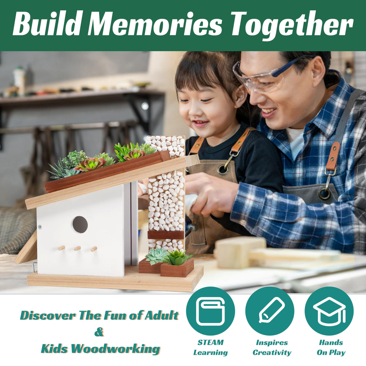 Modern Birdhouse Woodworking Kit, Build Your Own DIY Bird House Kit for Kids and Adults, DIY Woodcraft Building Projects with Paint Set Rioychan