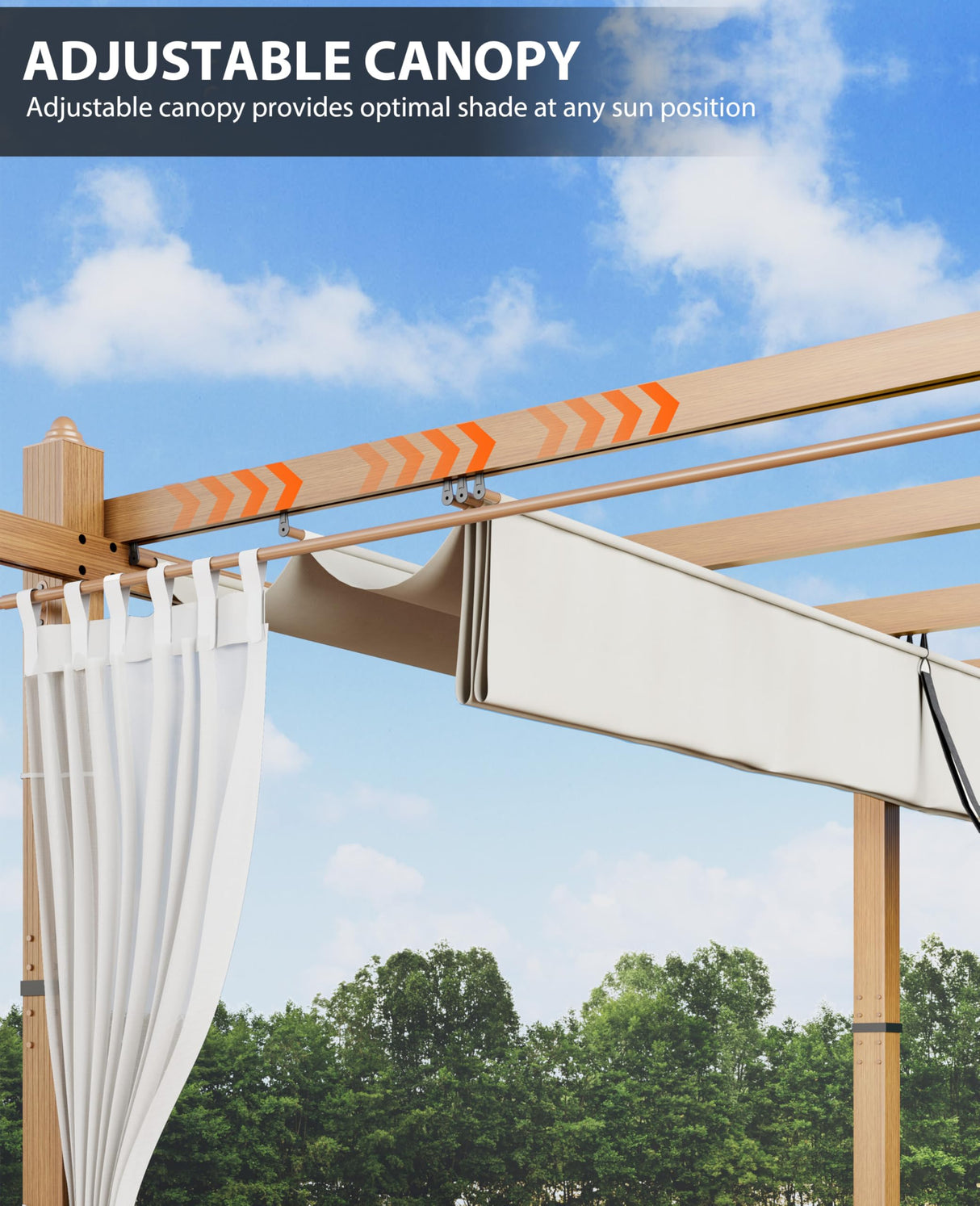 10x10 Ft Outdoor Pergola Aluminium Pergola with Retractable Roof & Side Mesh Screen, Upgraded Faux Wood Grain Modern Metal Patio Gazebo for Deck, Backyard Garden, Porch, Grape Trellis, Beige + White GustoWave