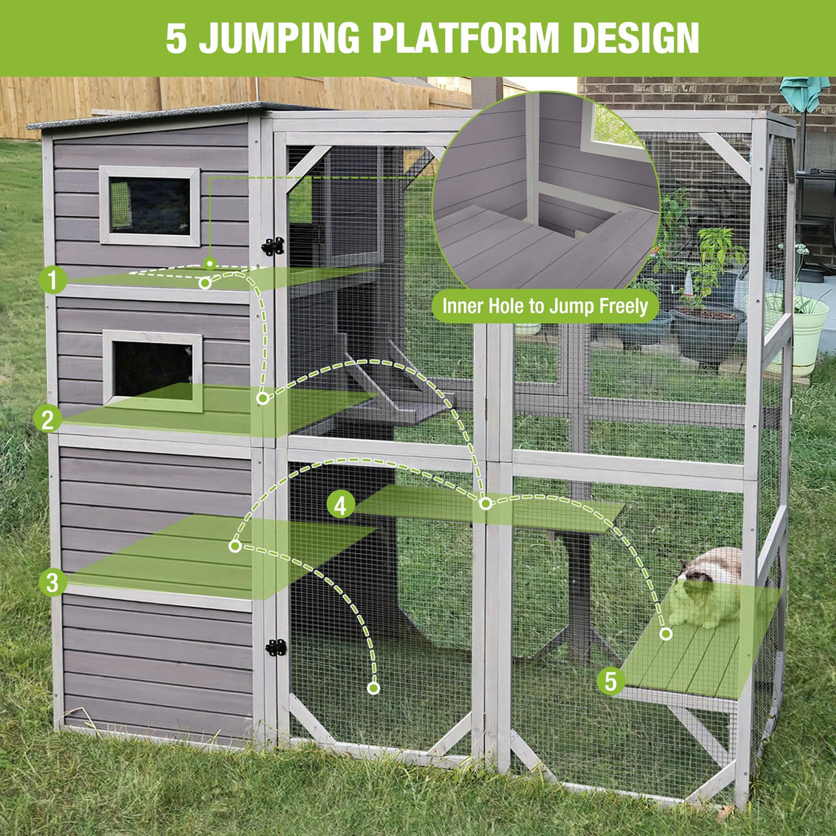 Large Cat Catio Kitty House wih 4 Tiers Cat House for Outdoor Cats Waterproof roof Cat Enclosures,77 Inch GUTINNEEN