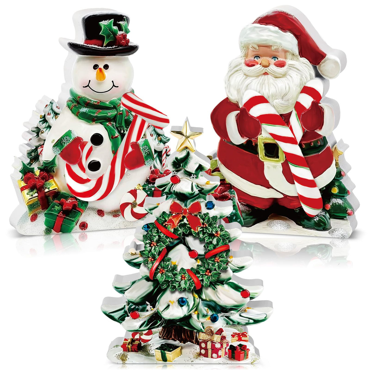Yousoontic 3 Pcs Christmas Table Decorations Wooden Christmas Table Centerpieces Rustic tiered tray decor farmhouse Centerpieces Santa Claus Snowman Xmas Tree table signs for Xmas Winter Holiday Party Yousoontic