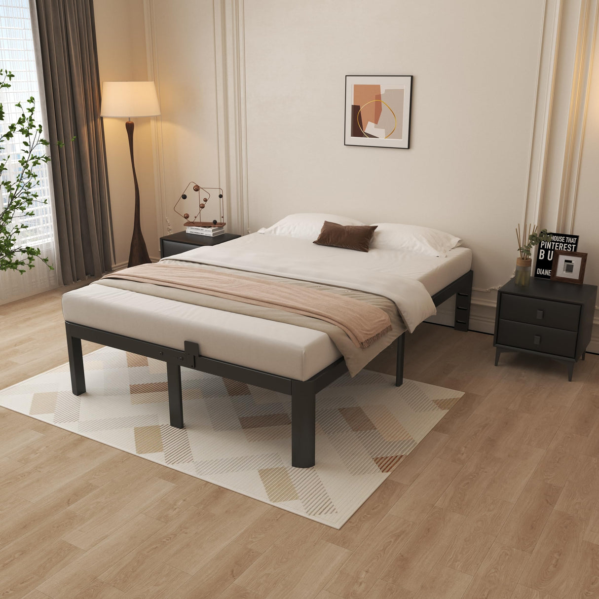 KOSOSO 14 Inch King Size Bed Frame, Black King Bed Frame with Metal Anti-Slip Baffles, No Box Spring Needed, Heavy Duty Steel Platform Support, Round Corner Design, Noiseless, Storage Space KOSOSO