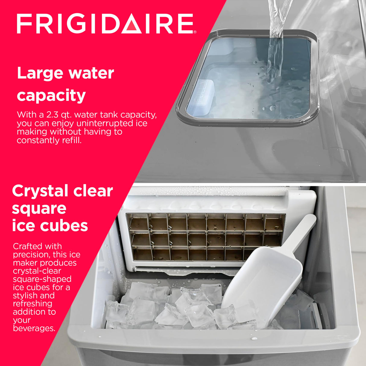 FRIGIDAIRE EFIC452-SS 40 Lbs Extra Large Clear Maker, Stainless Steel, Makes Square Ice Frigidaire