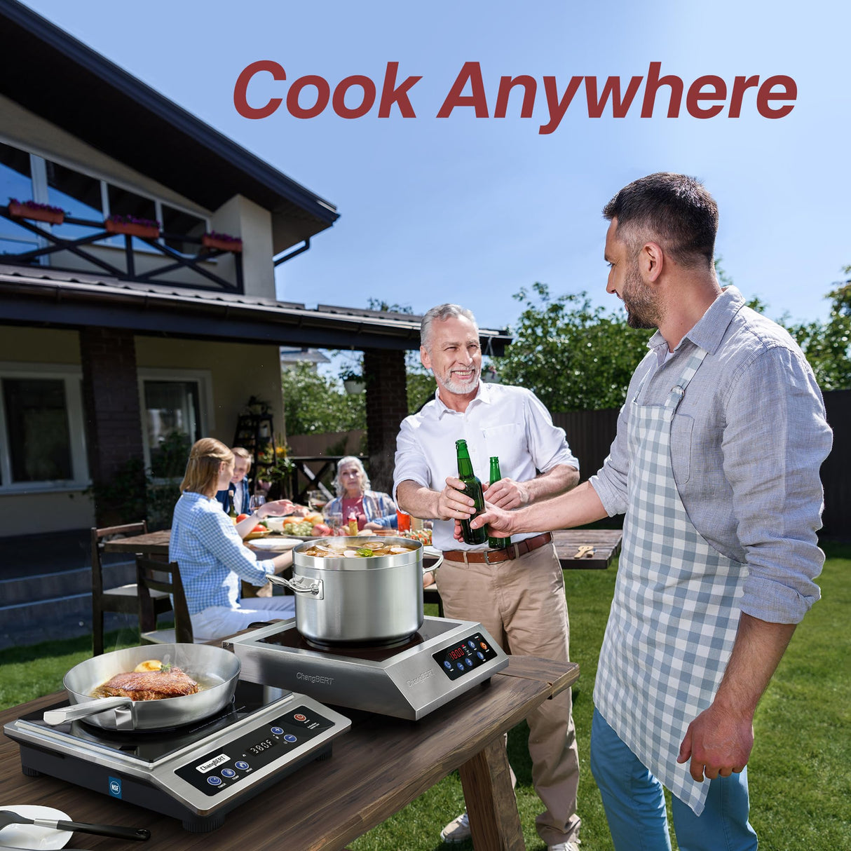 ChangBERT Induction Cooktop, Commercial Grade Portable Cooker, Large 8” Heating Coil, 18/10 Stainless Steel Countertop Burner with NSF Certified, 10 Hours Timer, Powerful 1800W Professional Hot Plate CHANGBERT