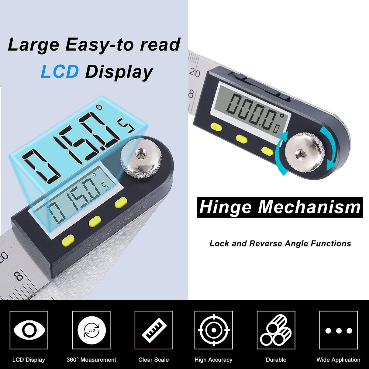 Yangoutool Digital Angle Ruler 20inches/500mm Stainless Steel Digital Angle Finder and Protractor Large Gauge Precision Measuring Tool for Woodworking Metalworking and Construction Yangoutool