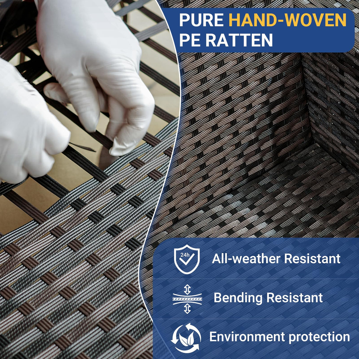 Jing's Villa 5-Piece Patio Furniture Set, All-Weather Outdoor Wicker Sectional Sofa with Cushions, Tempered Glass Table & Ottoman,Rattan Conversation Seating for Porch, Garden, Backyard,Navy Jing's Villa