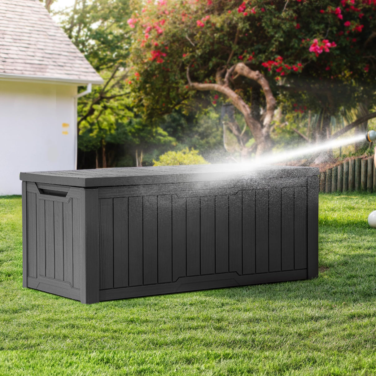 YITAHOME 120 Gallon Resin Deck Box, Weather Resistant Outdoor Storage Box for Patio Cushions, Garden Tools, Pool Supplies, Lockable, Easy Assembly, Extra Seat or Table (Dark Gray) YITAHOME