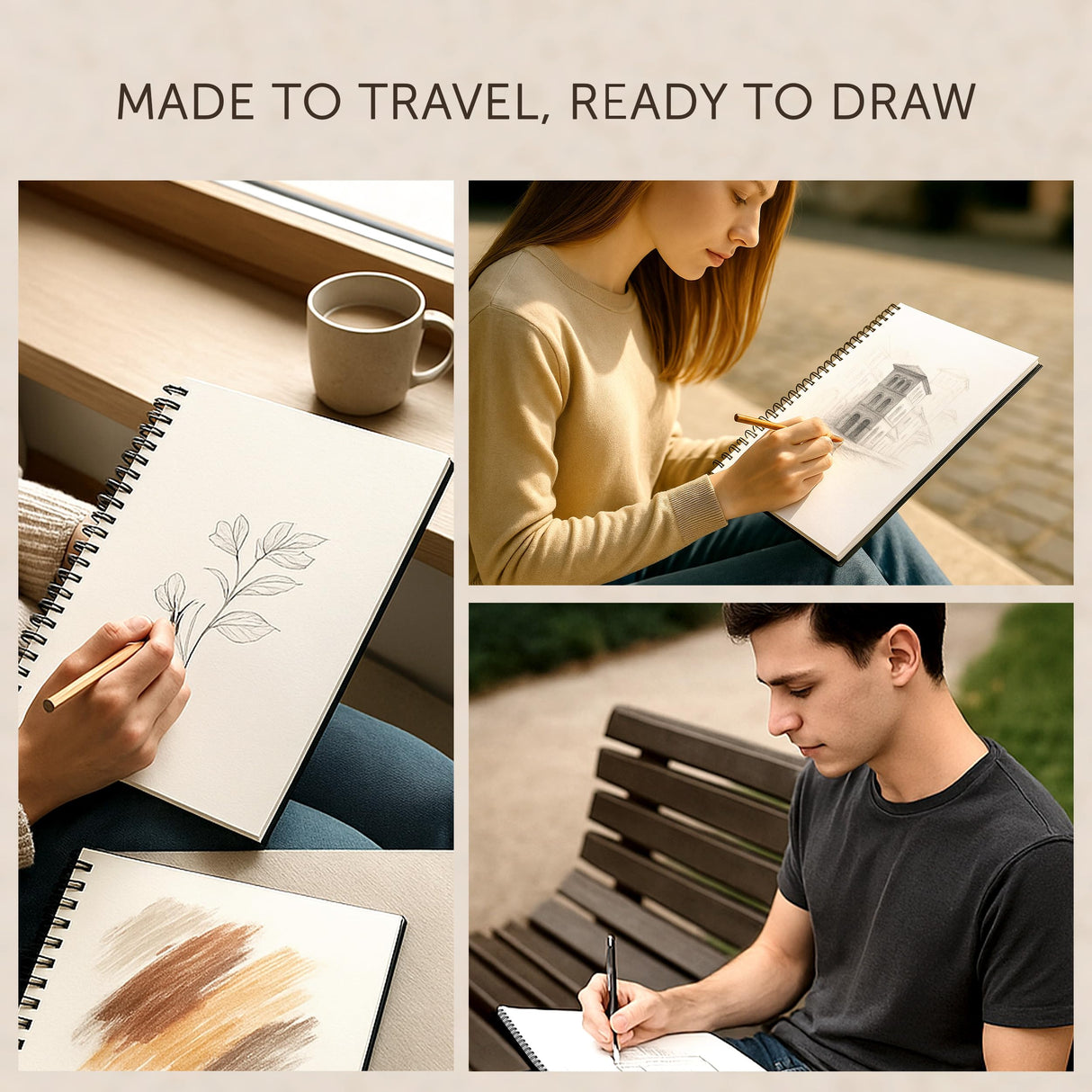 Artist’s Sketchbook Hardcover – 200GSM Very Thick Paper – Large, Spiral Sketch Book for Drawing and Mixed Media – Sketch Pad, Art Book - 8.25 x 11.4, 40 Sheets / 80 Pages String & Space