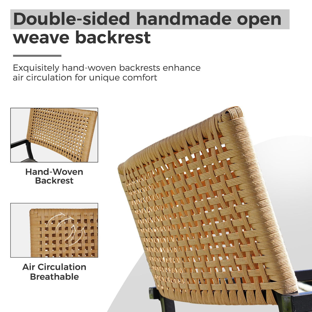 Grand patio Dining Set 5-Piece, Outside Dining Set for 4, 5 Pieces Patio Furniture Sets, Outdoor Furniture with 4 Open Weave Chairs and Square Wood Grain Table Top with Umbrella Hole for Yard Grand patio