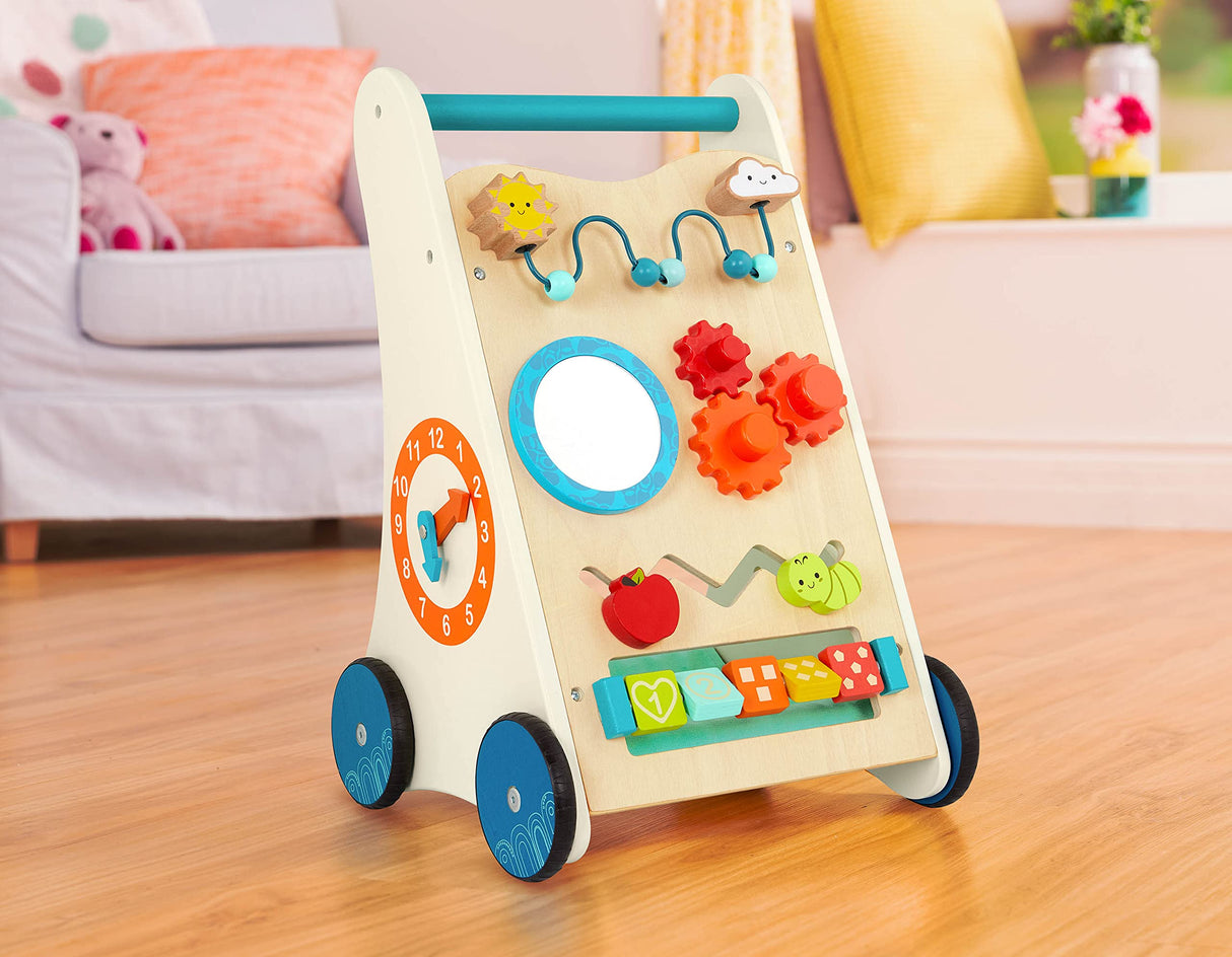 B. toys- Little Learning Steps- Wooden Activity Walker – 7 Educational Activities – Learning & Walking Toy for Toddlers – Stand, Push, Walk – 1 Year + B. toys