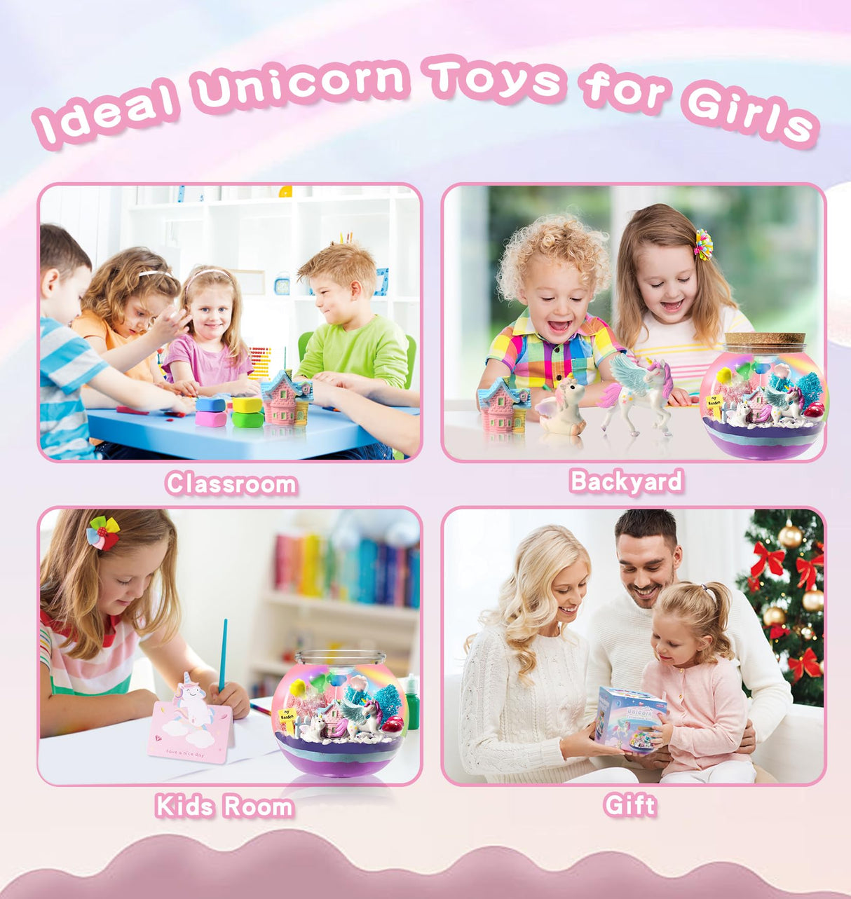 THINKKIE Unicorn Light Up Terrarium Kit for Kids - LED Night Light Birthday Gifts for Girls Ages 4 5 6 7 8-12 Year Old - Arts and Crafts for Kids THINKKIE