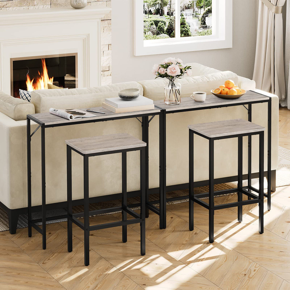 MAHANCRIS Console Table, Narrow Sofa Table, 30.1" Small Couch Table, Thin Sofa Table, Side Table for Hallway, Living Room, Foyer, Corridor, Greige and Black CTHG7601 MAHANCRIS