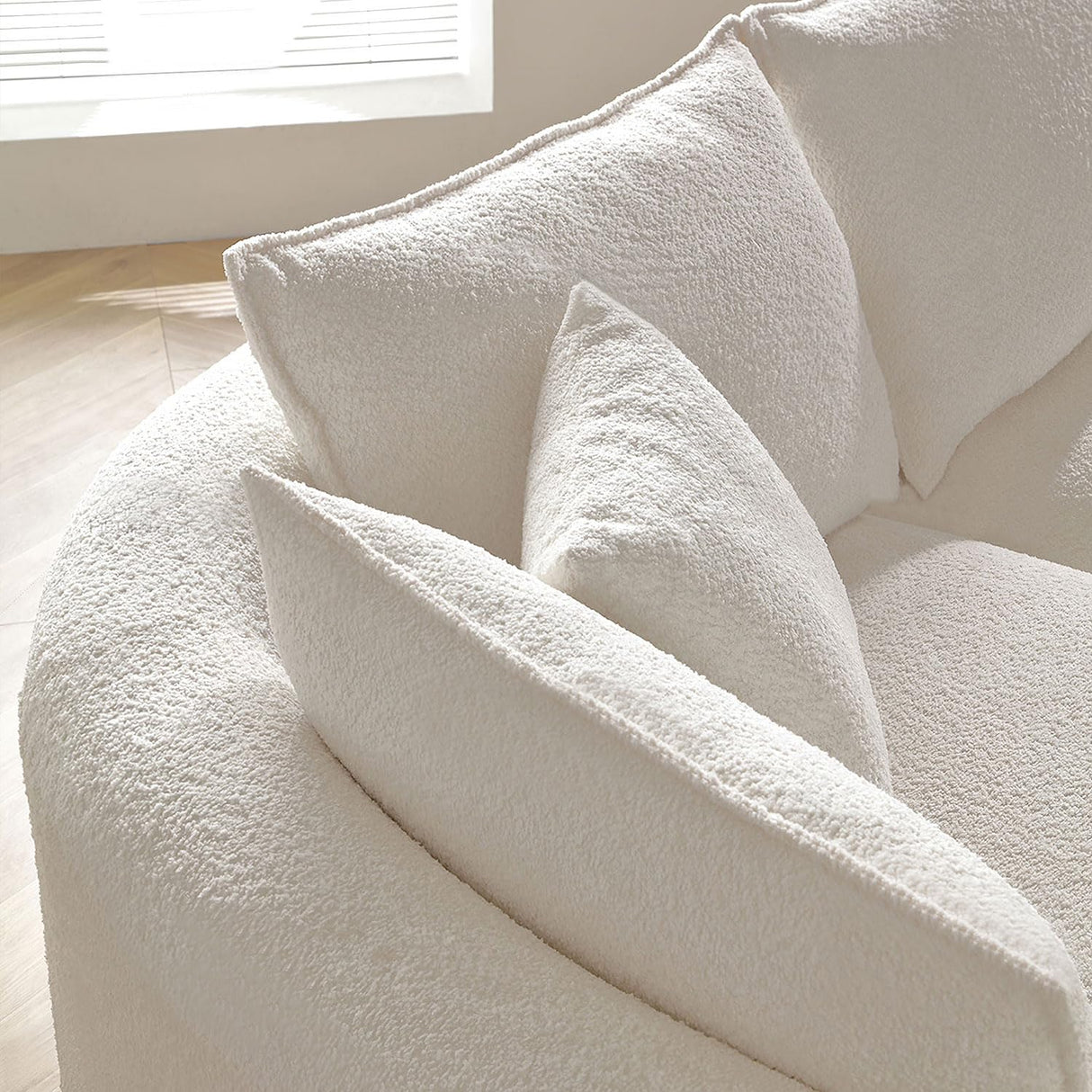 WILLIAMSPACE 124.8" Boucle Curved Sofa Couch, Modern Upholstery Cloud Sofa with Pillows, Left Hand Facing Sectional Boucle Fabric Couch for Living Room (Left-Facing,Light Cream) WILLIAMSPACE