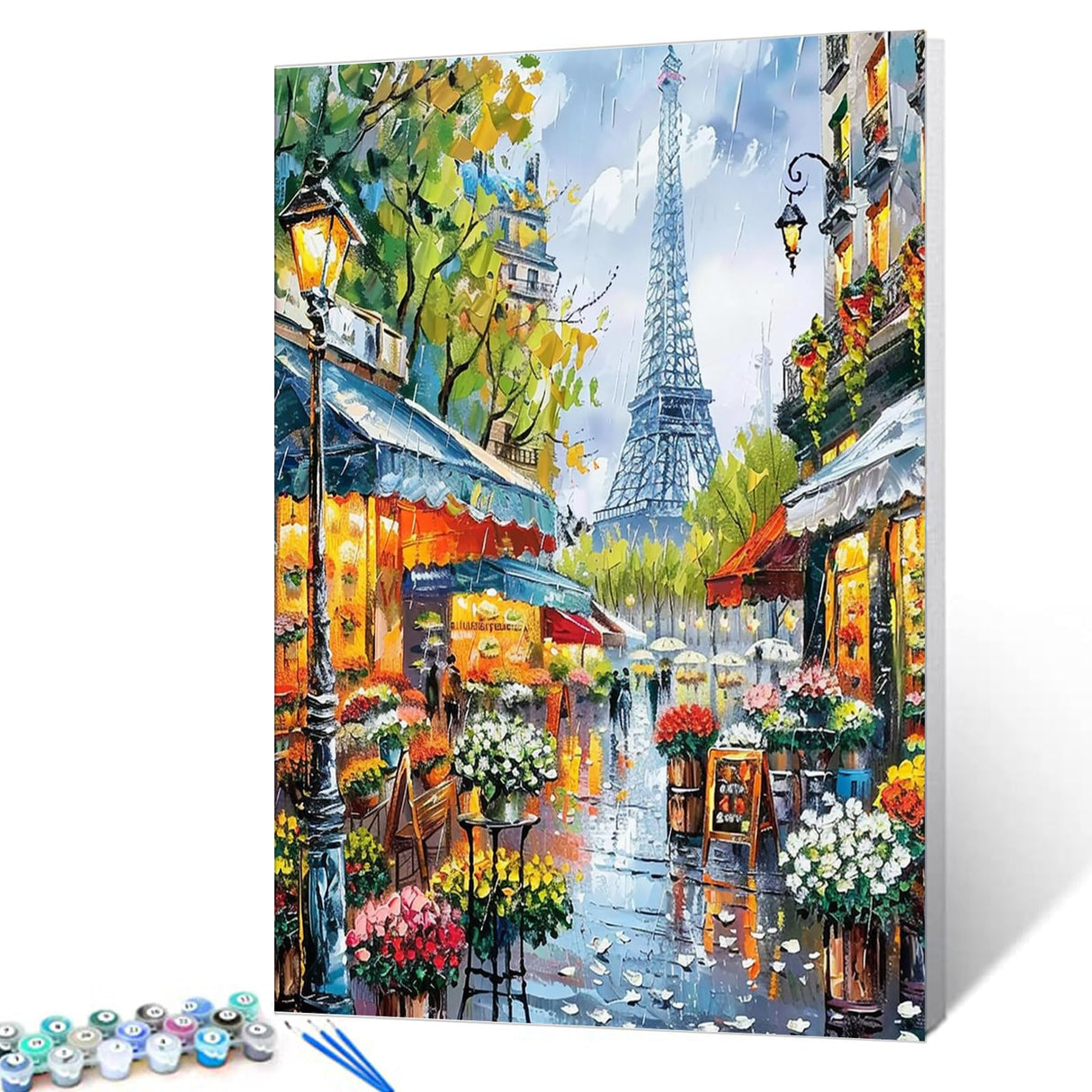 Tucocoo Graffitic Eiffel Tower Paint by Number America Cityscape DIY Oil Painting on Canvas with Brushes Acrylic Landscape Paint by Numbers for Adults Beginner 16x20 Inch Home Decor(Without Frame) Tucocoo