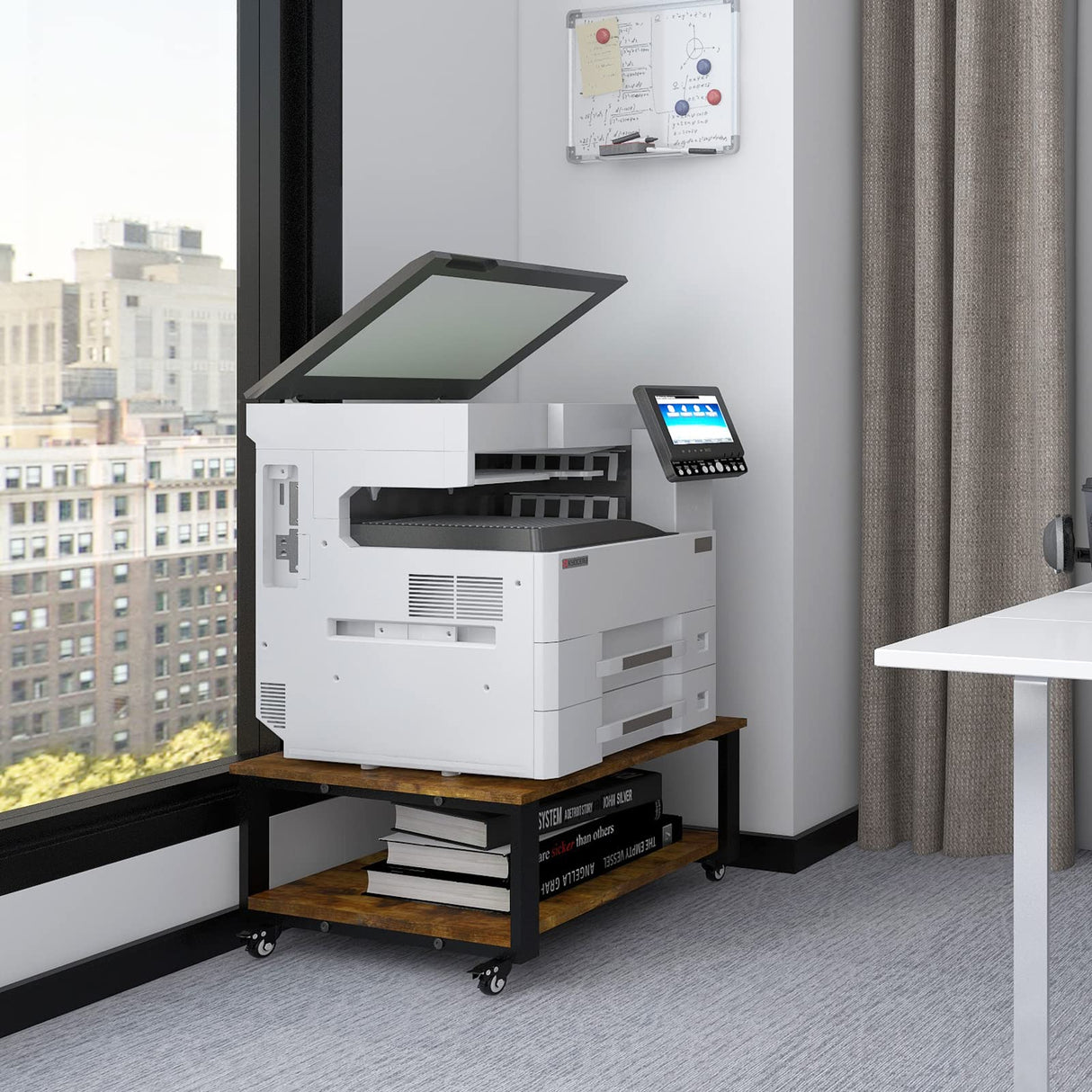 Natwind 2 Tier Laser Printer Stand,23.6''x23.6''x12.6'' Large Printer Table Copier Stand,Heavy Duty Rolling Printer Cart with Paper Storage Shelf,Printer Holder with Wheels for Home Office (Retro) Natwind