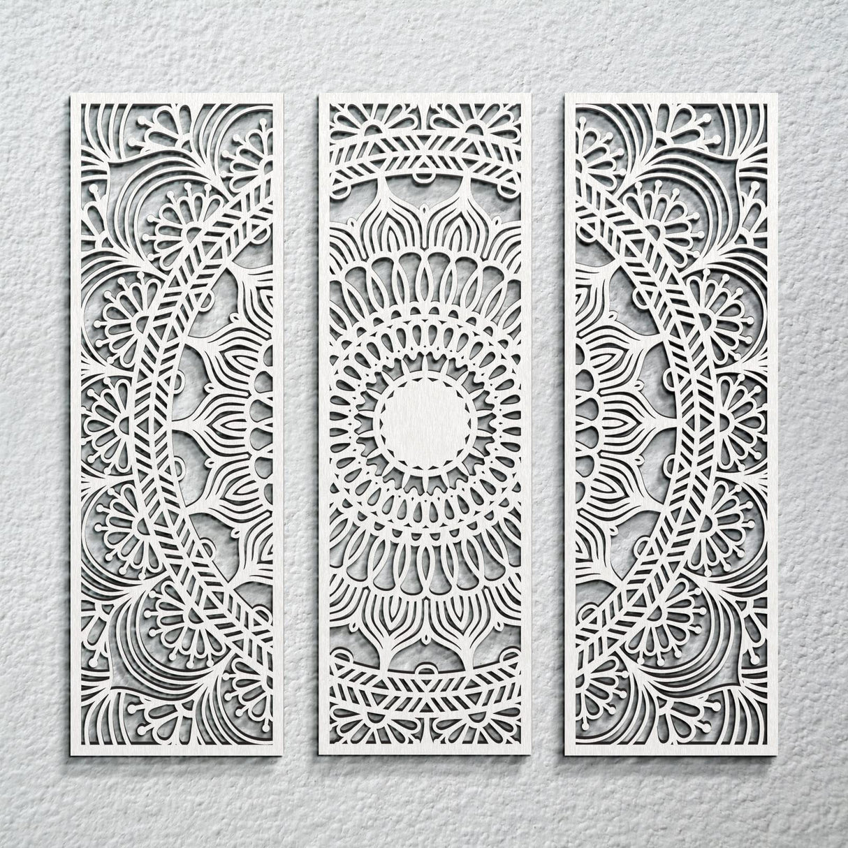 Blulu 3pcs Mandala Wall Art Carved Wood Wall Art Floral Aesthetic Wooden Plaque Set Wood Carving Decor Farmhouse Modern Cutout Plaque for Home Bathroom Decoration(15.8 x 5.1 Inch,White) Blulu