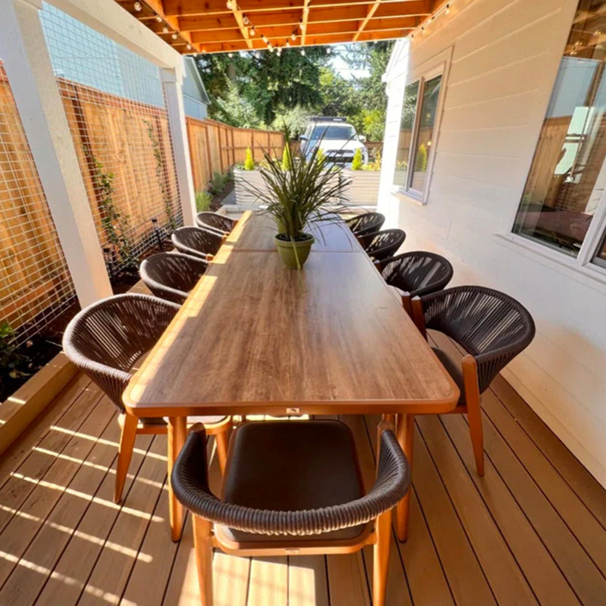 PURPLE LEAF Patio Dining Set 11 Pieces Teak Aluminum Furniture Set Wicker Dining Table and Chairs for Lawn Deck Patio Dining Set Deep Teak PURPLE LEAF