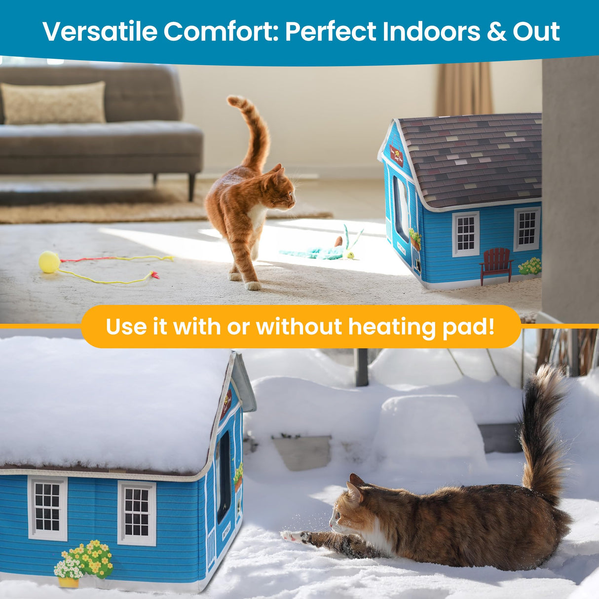 Heated Cat House for Outside - Heated Outdoor Cat House Weatherproof - Cat Houses for Outdoor Cats - Outdoor Heated Cat House - Heated Cat Houses for Outdoor Cats - Waterproof Outdoor Cat Shelter PETYELLA