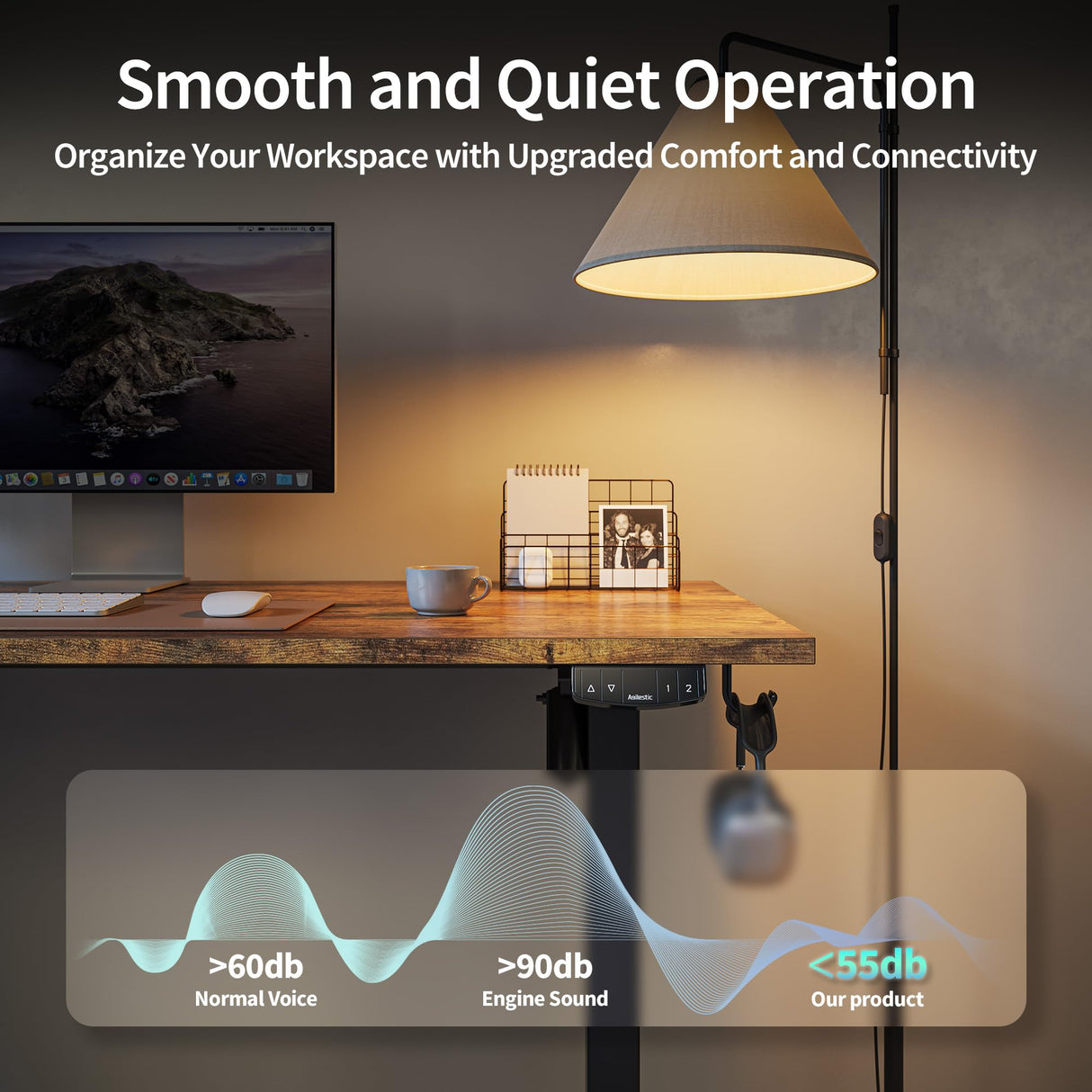 Agilestic Electric Standing Desk, Large 63 x 24 Inches Height Adjustable Desk, Sit Stand up Desk for Work Office Home, Ergonomic Rising Computer Table with Memory Preset, Rustic Brown Agilestic