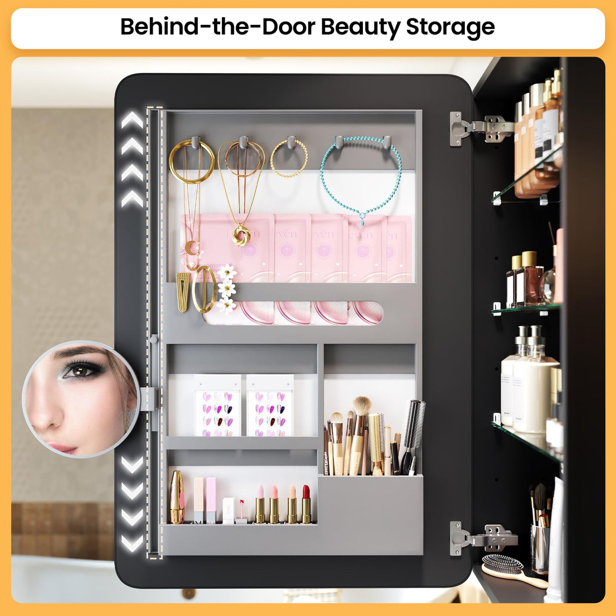 Black Medicine Cabinets for Bathroom with Mirror:20x26 Inch Small Mirrored Vanity Storage with Adjustable Shelves-Surface or Recessed Wall Mount-Matte Black Frame MemoCastle