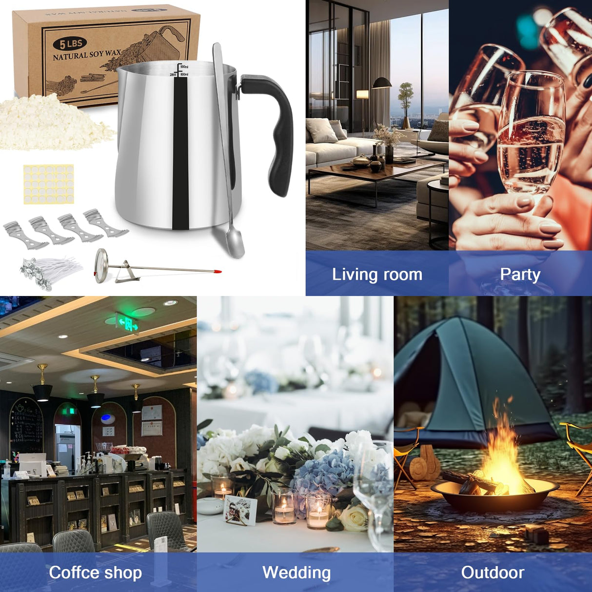 SAEUYVB Candle Making Kit Supplies, Natural Candle Wax for Candle Making - Soy Wax DIY Candle Making for Adults, Including 5lbs Soy Wax Flakes, Pouring Pot, Start Candle Kit for Adults, Beginners SAEUYVB