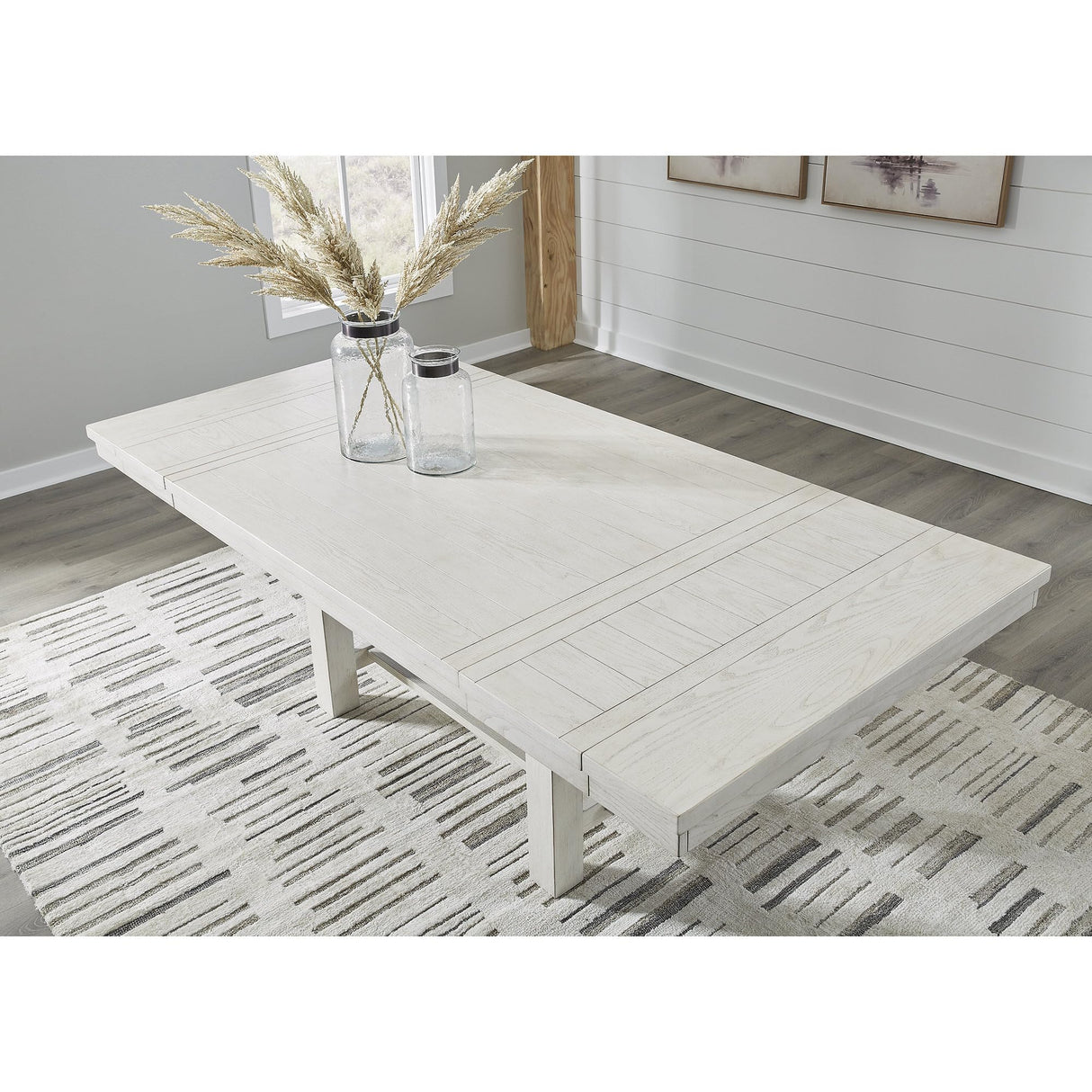 Signature Design by Ashley Robbinsdale Transitional Dining Extension Table with Removable Leaf & Trestle Base, White Signature Design by Ashley