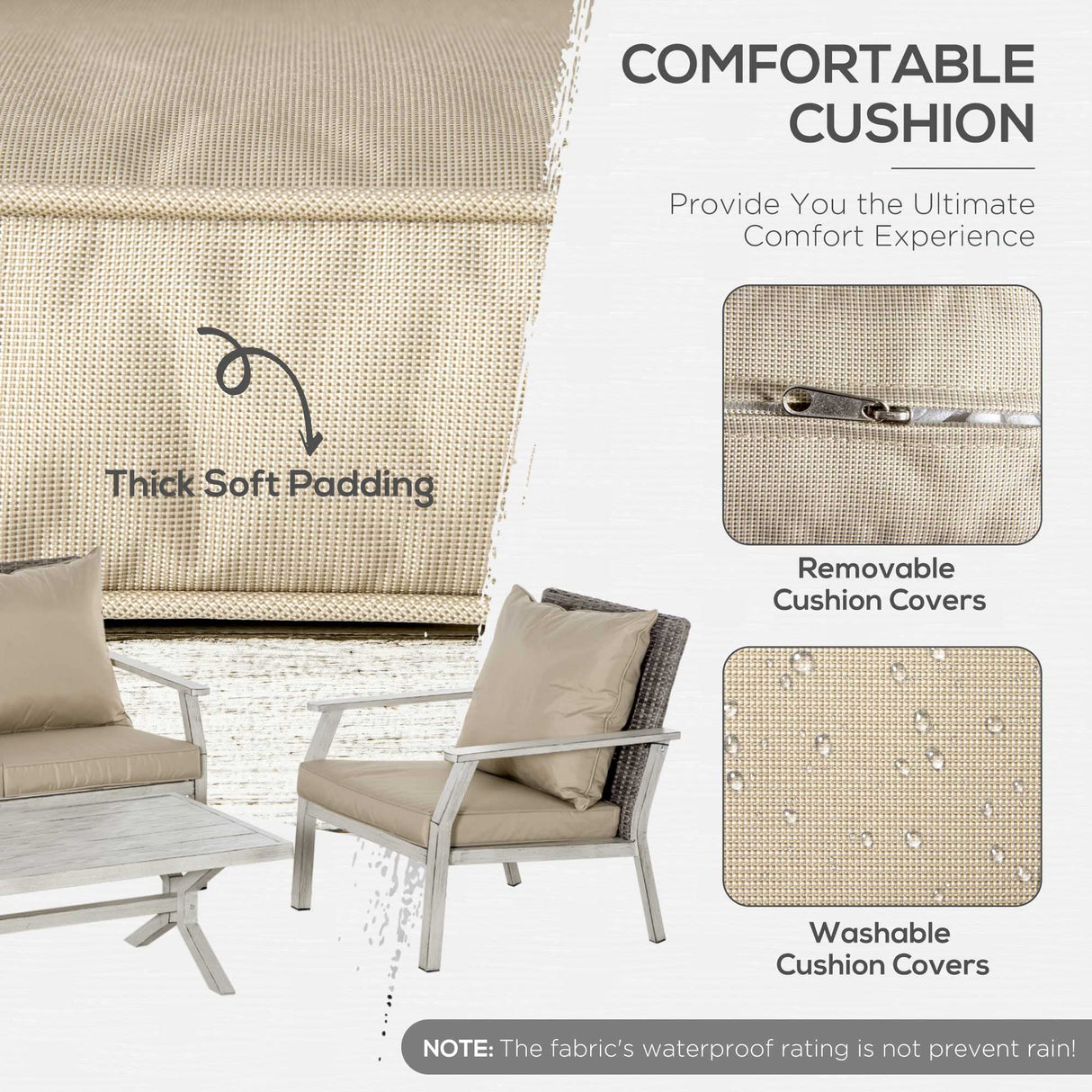 Outsunny 4 Pieces Patio Furniture Set with Cushions, Outdoor Wicker Conversation Sofa Sets, Aluminum Frame Sofa Sets for Backyard, Poolside, Garden, Beige Outsunny