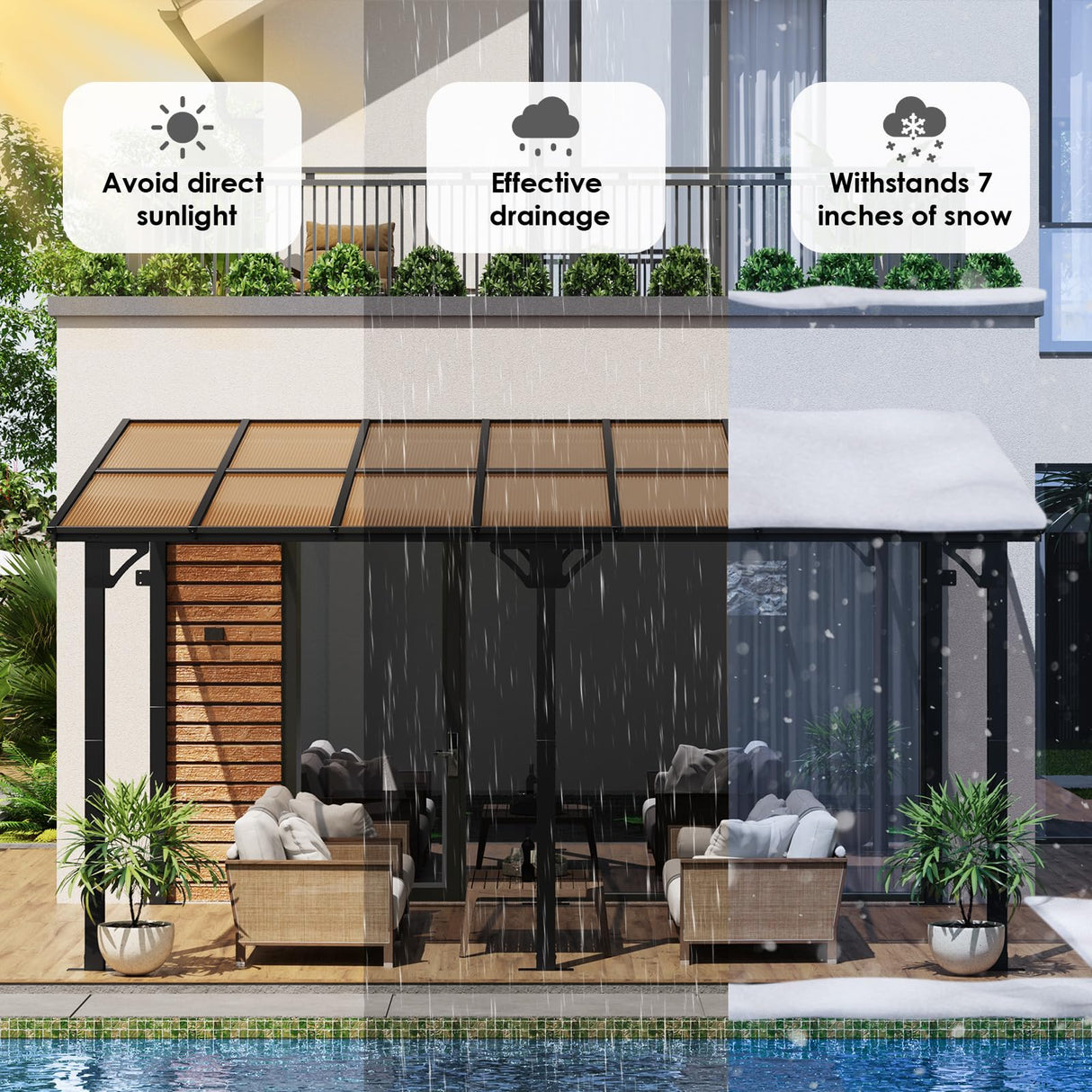 Arlopu 10'x 14' Gazebo Pergola, Outdoor Aluminum Lean to Hard Top with Sloped Roof, Large Wall-Mounted Heavy Duty Awnings for Patio, Garden, Decks, Backyard and More Arlopu