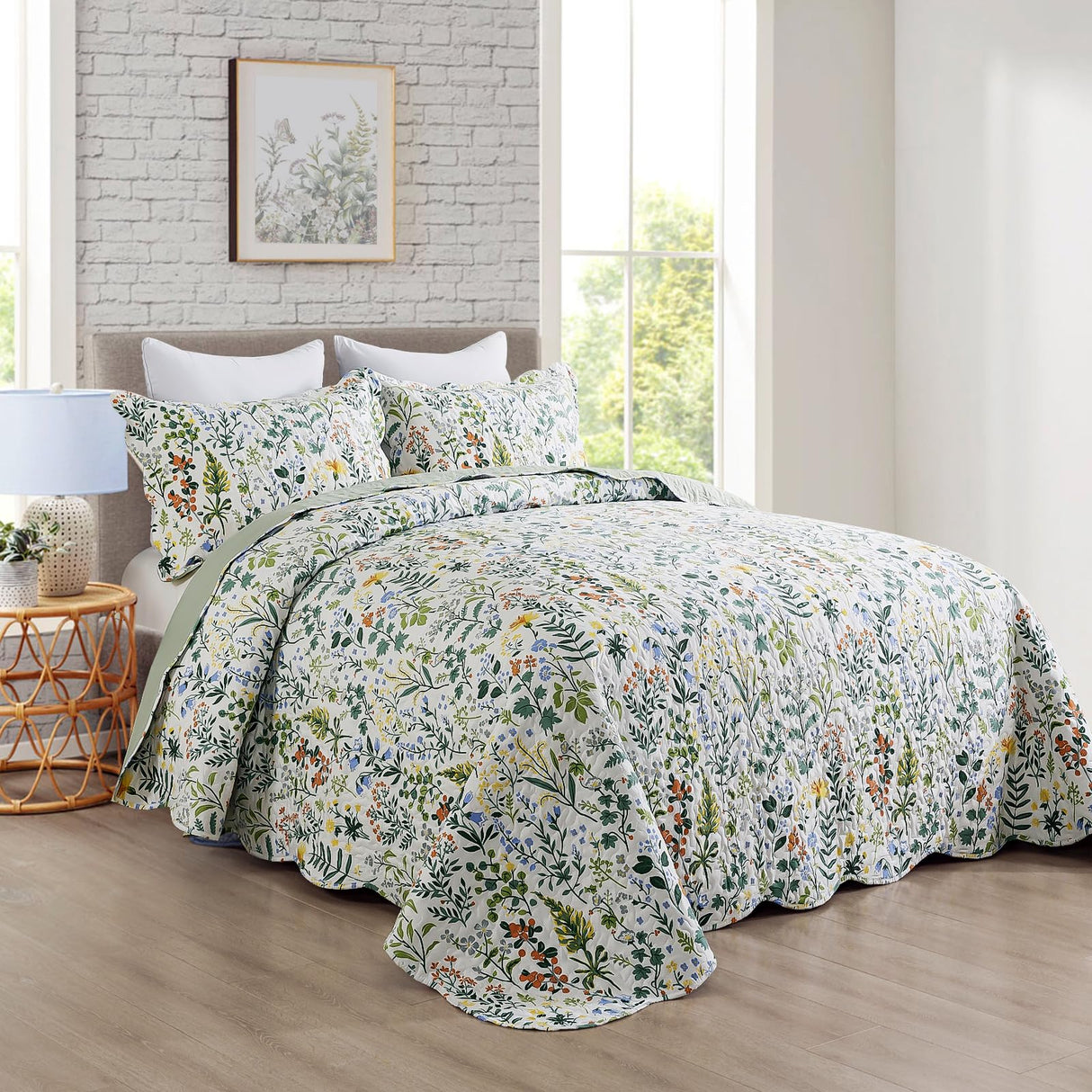 Travan 3-Piece Quilt Set Quilted Bedspread Lightweight Coverlet Set Garden Style Floral Printed Oversized Quilted Bedding Set with Shams for All Season, Exquisite, Queen Size Travan