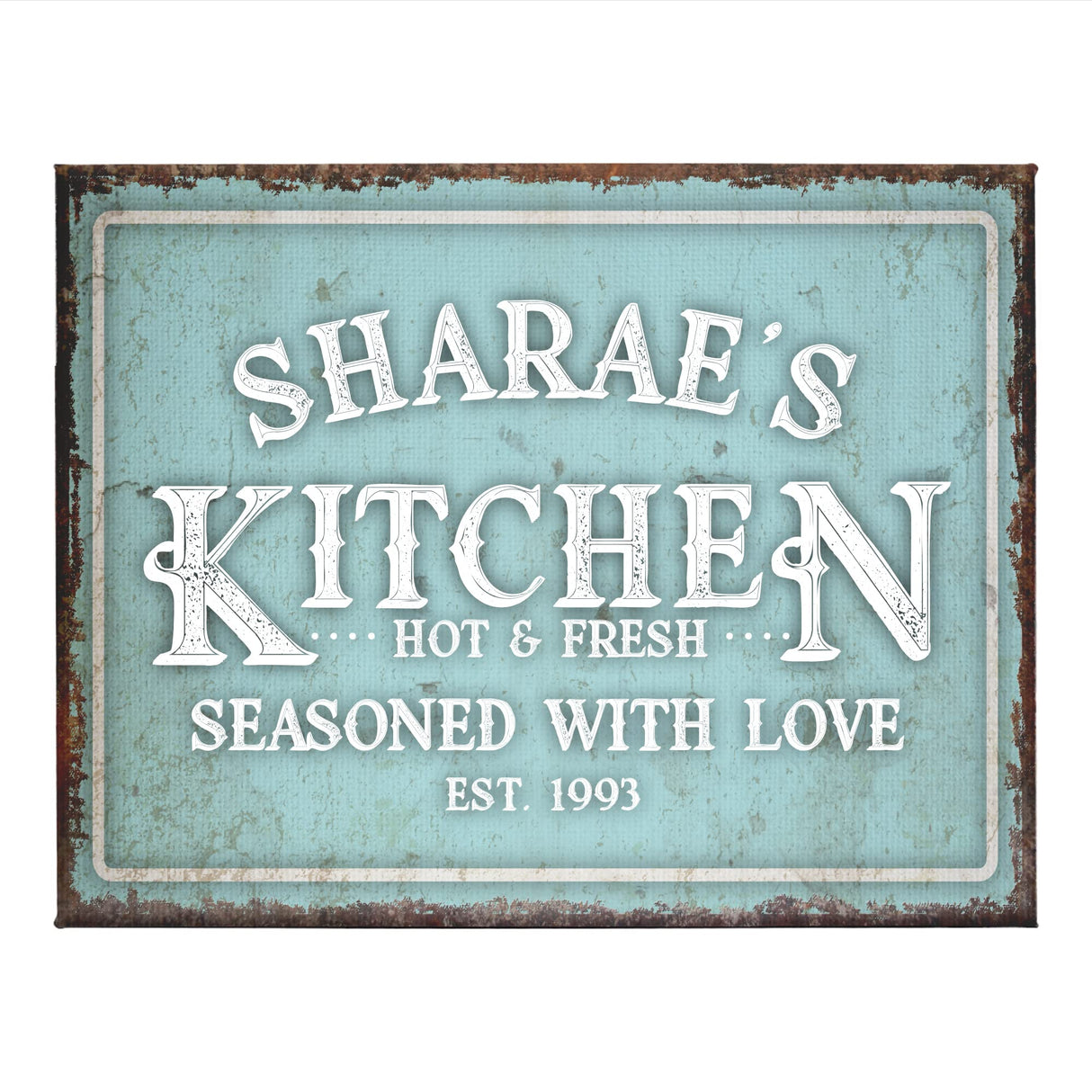 Pattern Pop - Personalized Kitchen Sign - Custom Name Wood Wall Sign - Rustic Farmhouse Decor - Hot and Fresh, Seasoned with Love, EST Year - 8 x 12 In (Mint) Pattern Pop